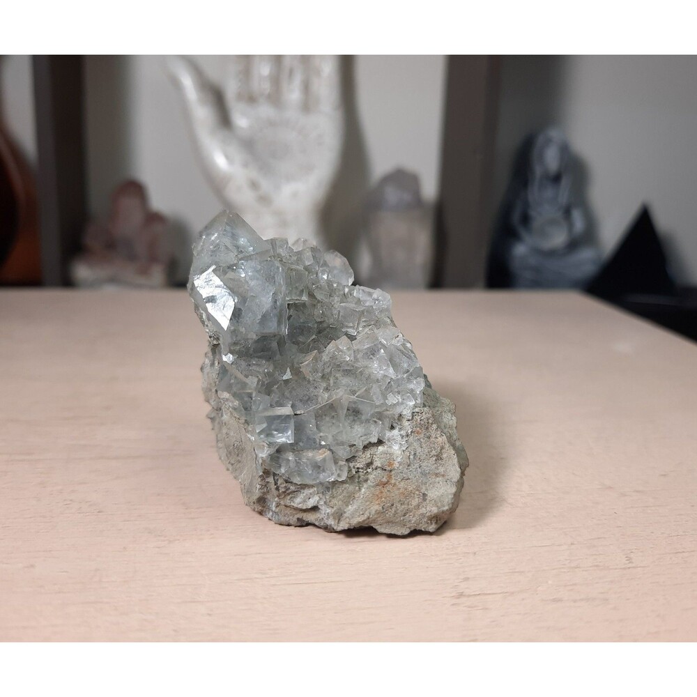 Grade A Uv Reactive Blue Phantom Cubic Flourite Quartz Crystal Specimen